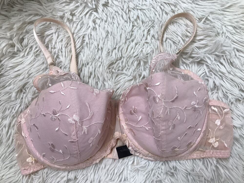 Women Bra Perfect Coquette Pink 40C Pink Embroidery Lingerie Lightly Padded Mesh